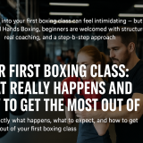 Beginner practicing punches on the heavy bag during their first boxing workout.